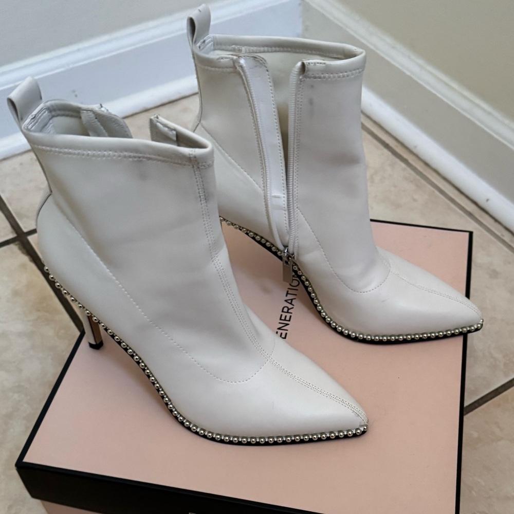 BCBG White Studded Ankle Boots